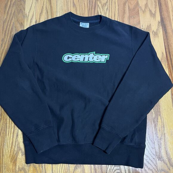 Y2K Champion Reverse Weave “Center” Screenprint Crewneck Sweatshirt Black Med - Picture 1 of 5
